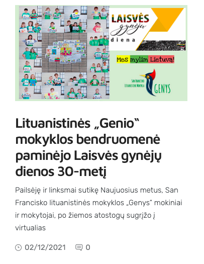 Staipsnis apie lituanistinių mokyklų vasario 16-os dainų projektą. Išsamus ir smagus straipsnis kartu tu SF Genio nuotrauka :) – mokyklos archyvo vaizdas